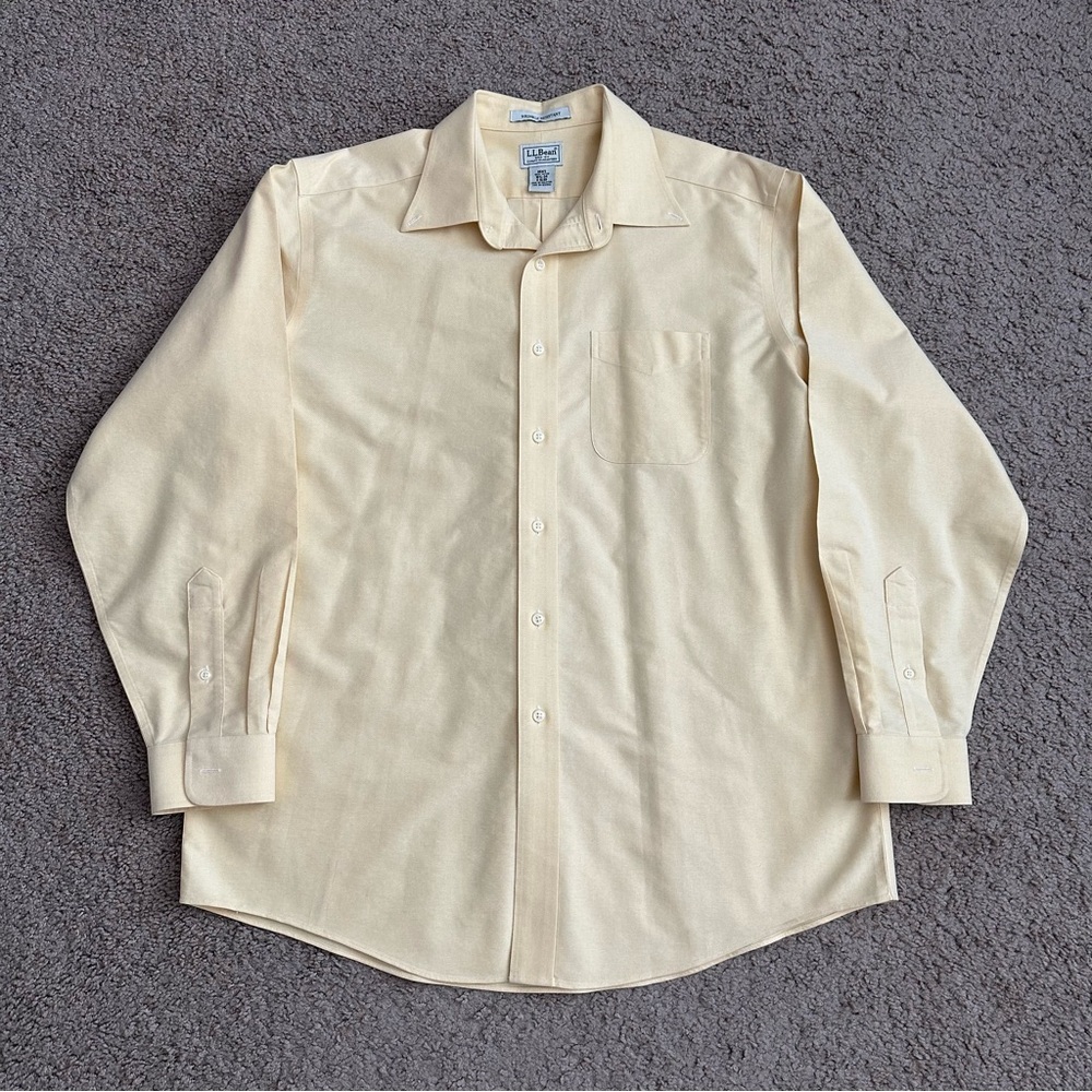 L.L.Bean Shirt Mens Size 16.5 Wrinkle Resistant Button Down Light Yellow